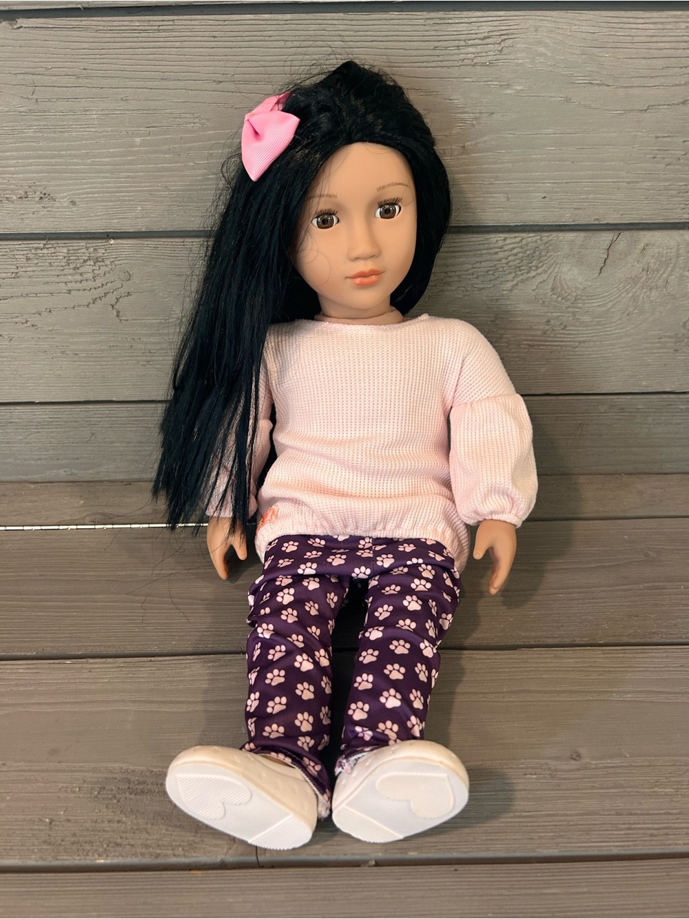 Stylish Pink & Purple Doll Outfit Doll with Pink Bow